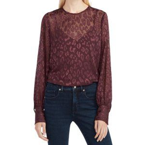 Express Leopard Jacquard Balloon Sleeve Top
